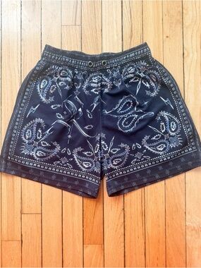 Men's Black Bandana Print Athletic Shorts